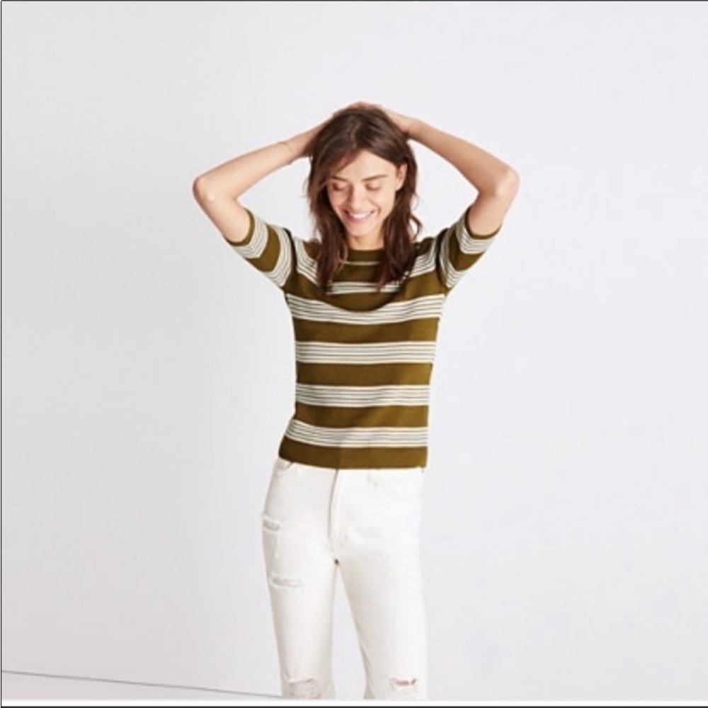 Madewell Short Sleeve Sweater Bennet Olive Stripe